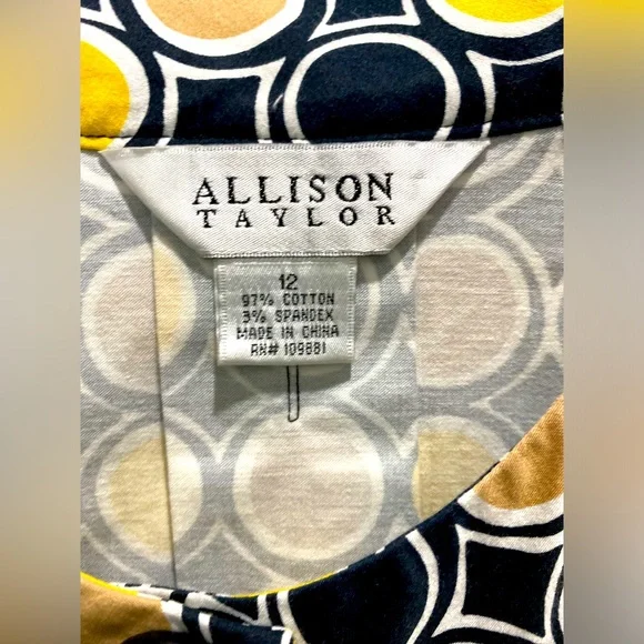 Allison Taylor Black Yellow White Dots Button 3/4 Sleeve Cotton Jacket Shirt 12 - Picture 5 of 9
